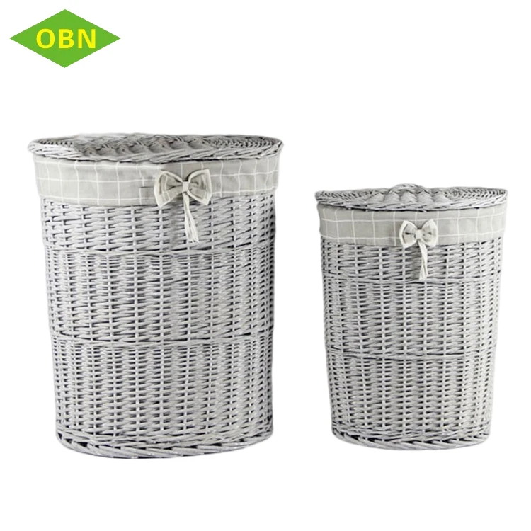 Hot selling oval large grey rattan woven wicker laundry baskets with lid