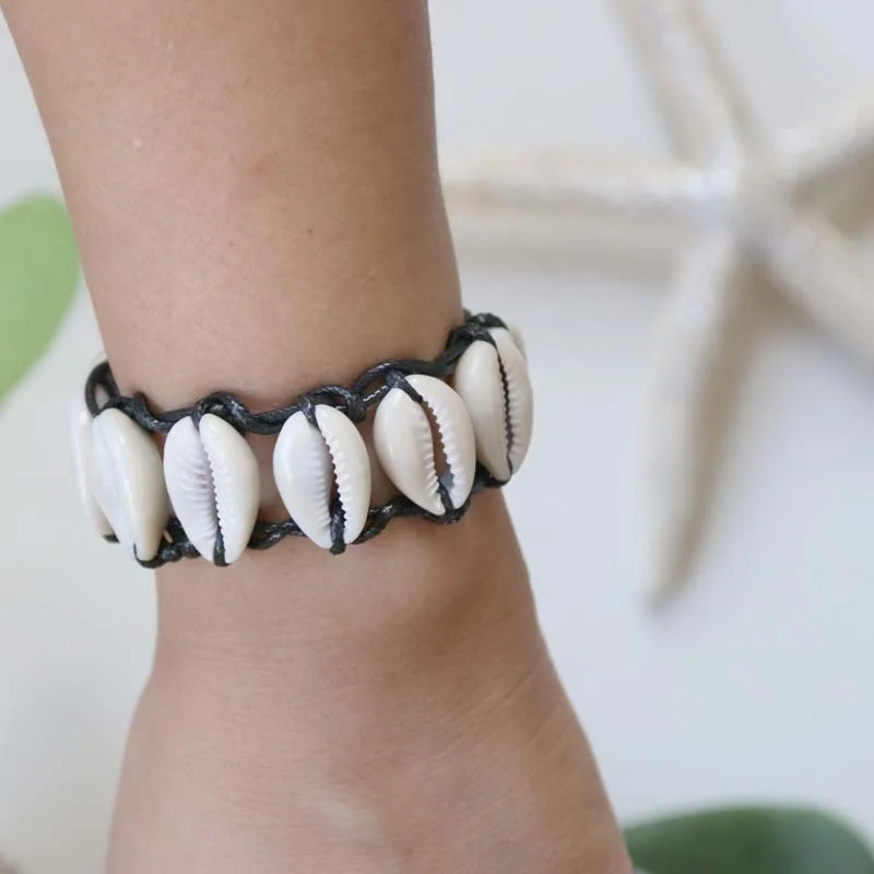 Handmade Weave Cowrie Shell Beads Bracelet  Charm Bangle Bracelet  Aloha Jewelry