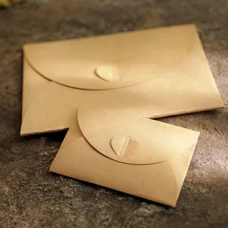 New love button brown kraft paper business invitation greeting cards packaging folding envelopes