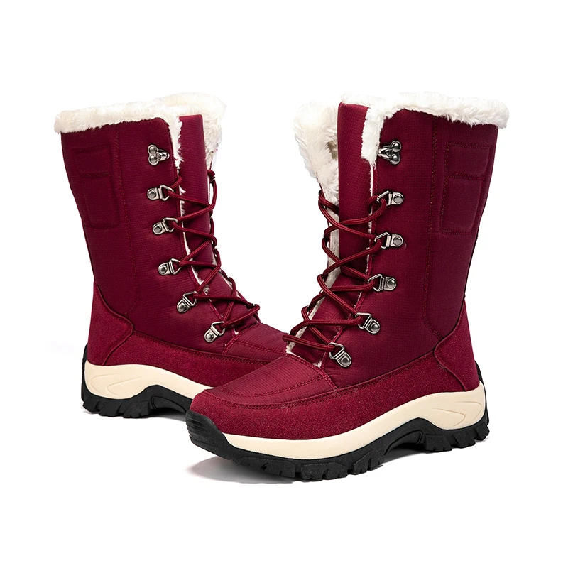 Manufacture genuine leather snow boots 2021 wholesale customization winter high top furry hiking shoes for women