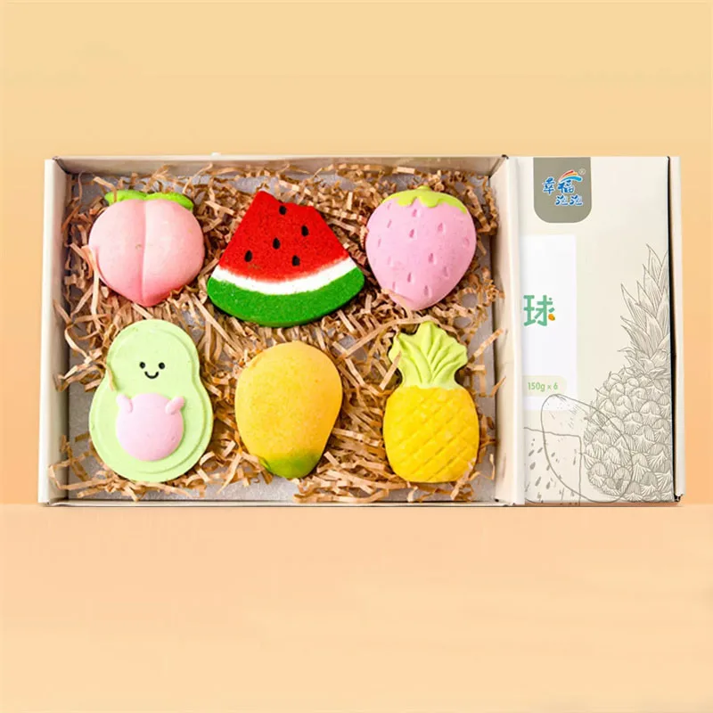Wholesale Private Label Custom Colorful Fruit Shape Bubble Bath Bombs Ready o Ship For Kids 6 pack Bath Bombs Set