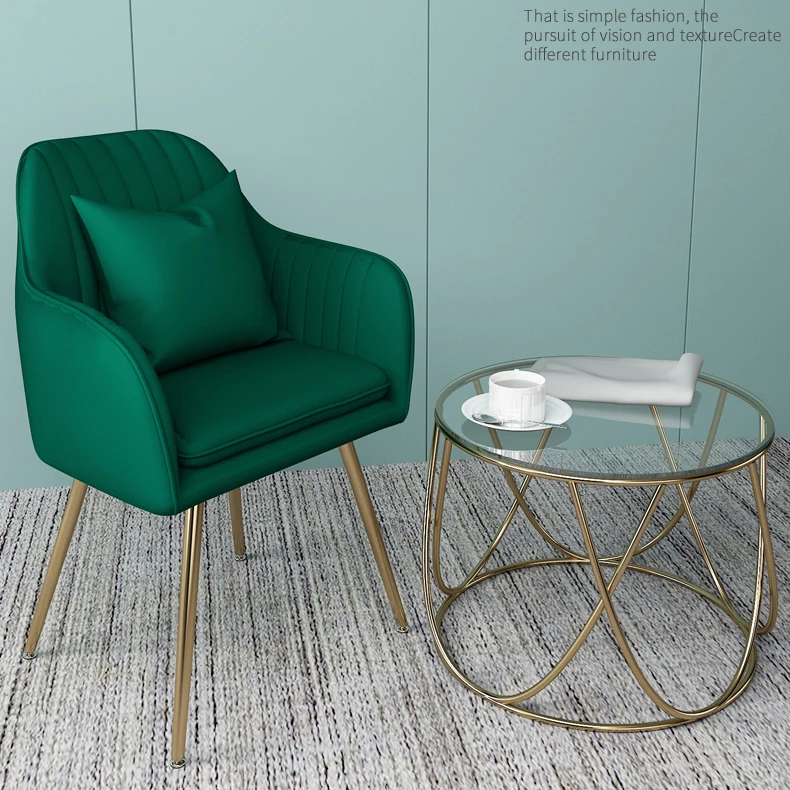 Nordic Tufted Velvet Armchair Restaurant Living Room Dining Chairs Gold Metal Legs Chair