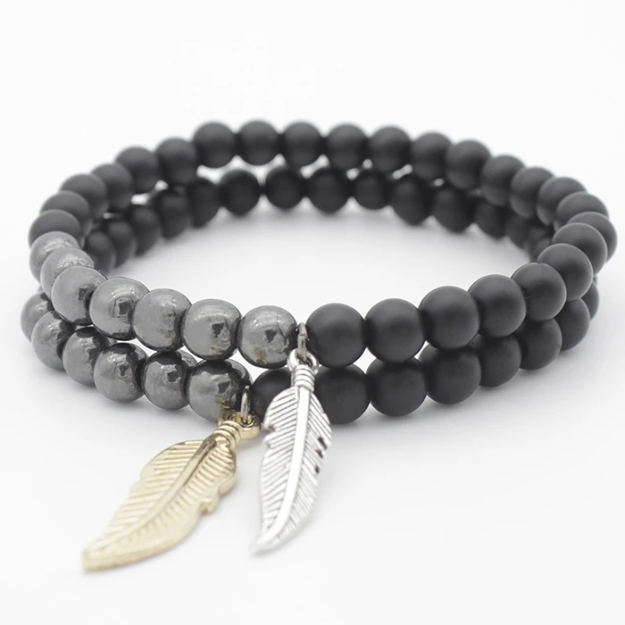 spiritual leaf minimalist private label hematite natural stone bracelet
