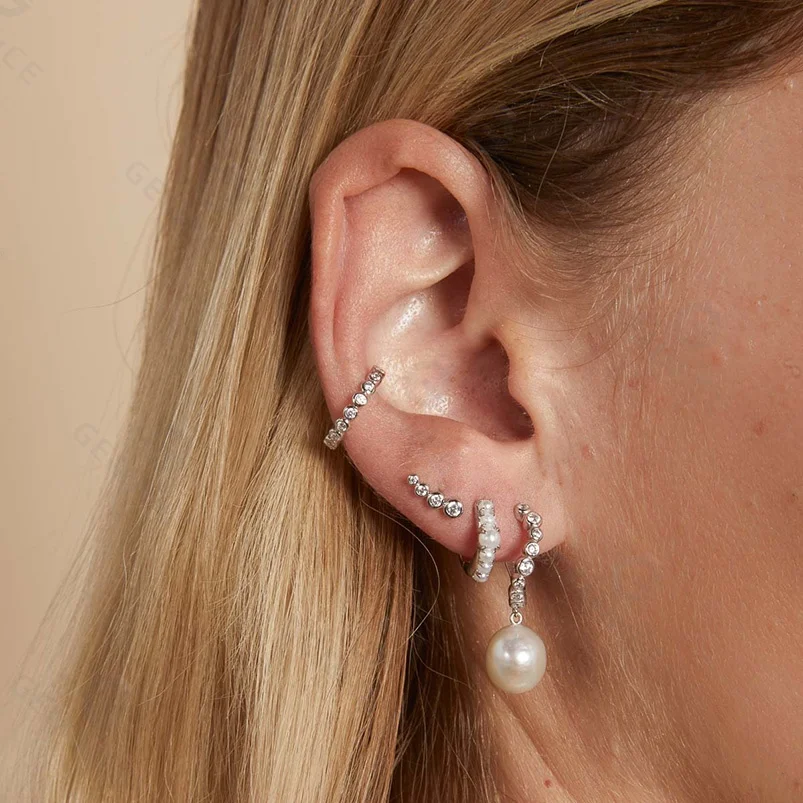 Gemnel 18k gold water wave crystal huggie twisted hoop drop freshwater pearl charm earring