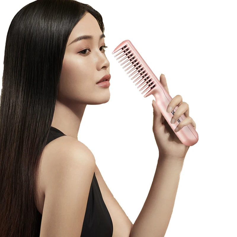 KooFex 2 in 1 Ceramic Hair Straightener Brush Home Travel Portable Rechargeable Mini Cordless Hair Comb