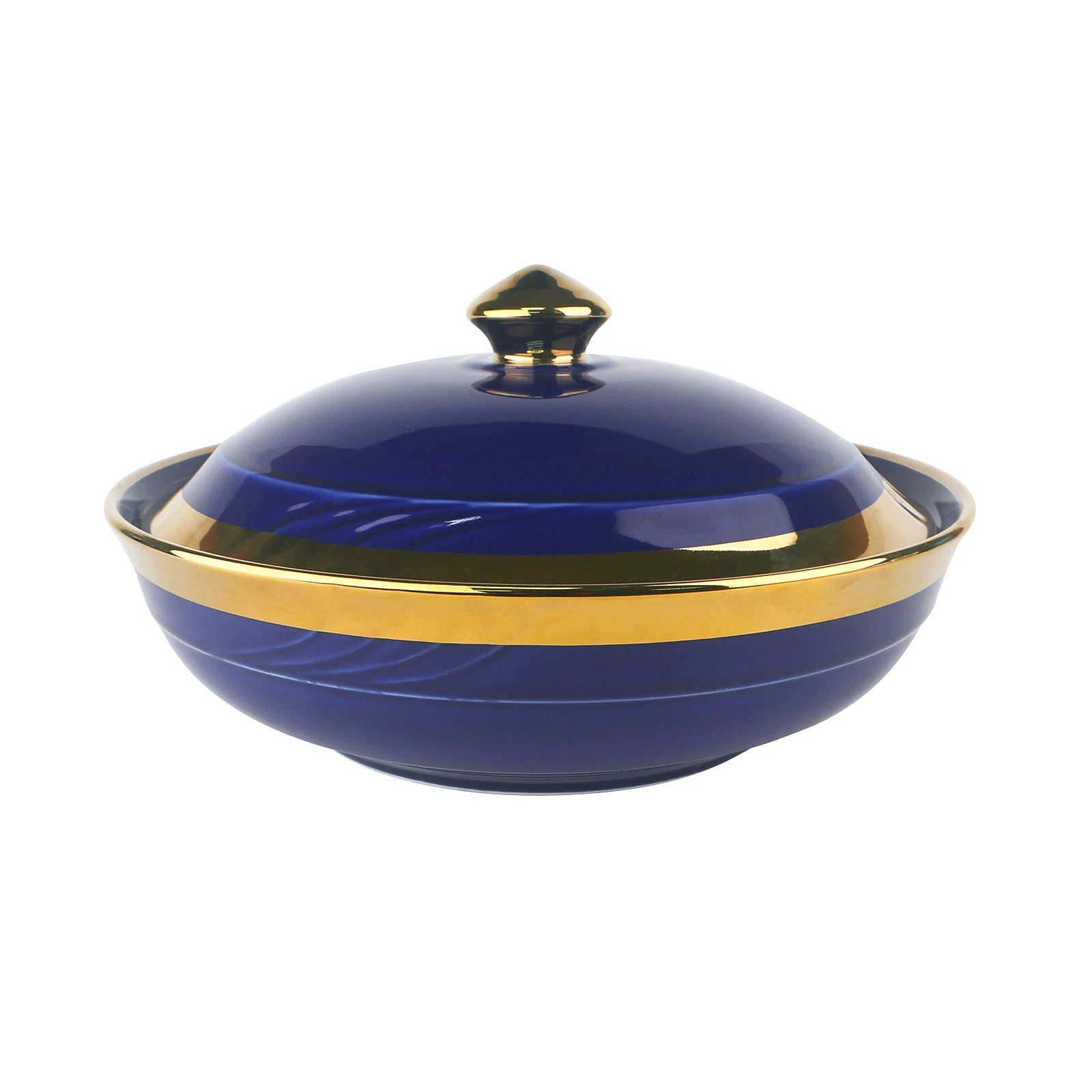 Горячая Распродажа, уникальная синяя керамическая миска для риса с золотой окантовкой и золотой крышкой