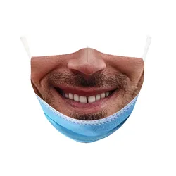 Women Men Funny Smile Face Maskes Washable Mouth Maskes Cute Simulation Printed Face Masks For Party Decoration
