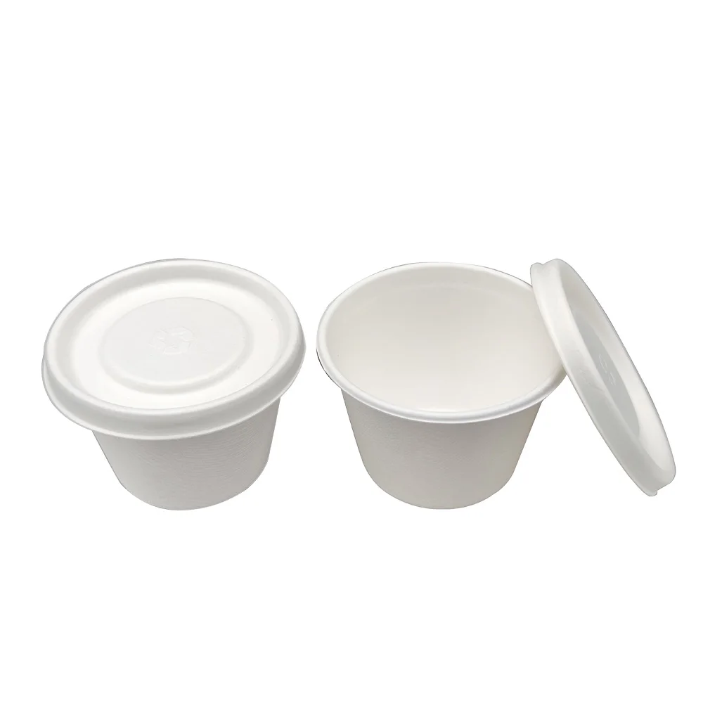Disposable compostable biodegradable 55ml 2oz 3oz 4oz mini sugarcane bagasse pulp sauce portion cup with lid
