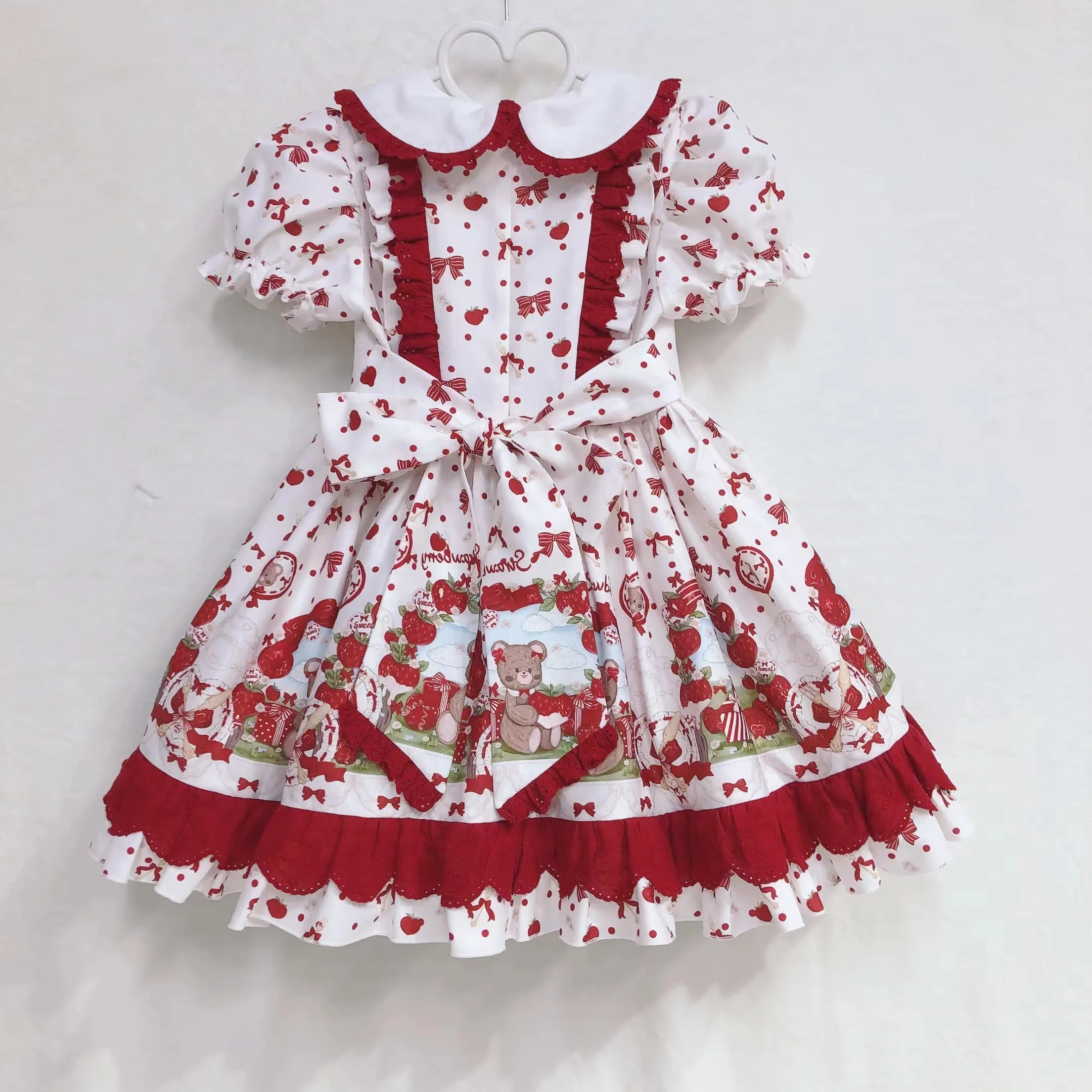 Sweet ruffles dress kid short sleeves dress cute Peter Pan collar embroidery baby spanish lolita girl dress