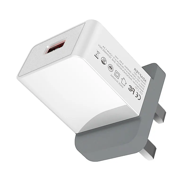 UK Regulations ABS+PC Material ELT Certified QC3.0 18W 9V 2A Fast Charging USB Wall Charger