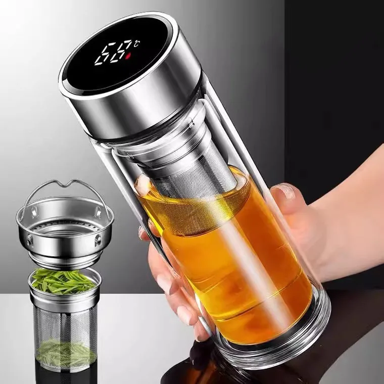 500Ml Glass Stainless Steel Double Wall Temperature Display Smart Water Bottles Bottle Coffee Mugs Mug Cups Cup with Tea Infuser
