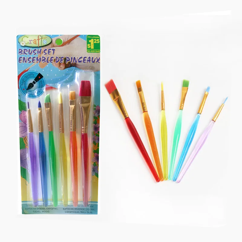 6Pcs Colorful Paint Brush Set Round and Flat Brush Artist Watercolor Oil Brush Drawing For children Student Stationary Painting