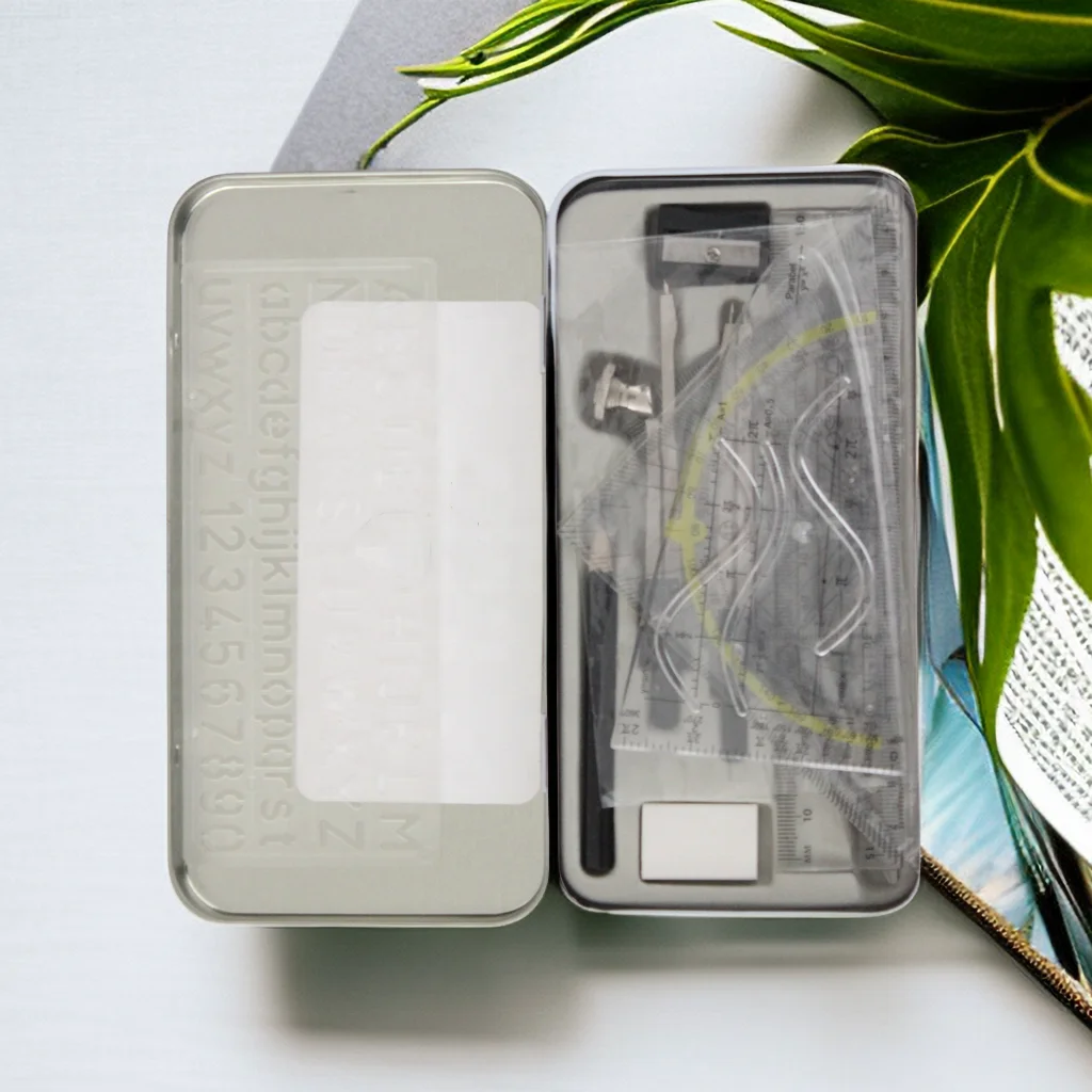 Tin Mathematical Set/Four Design Geometry Box/12Pcs Math Set/Student Geometry Set