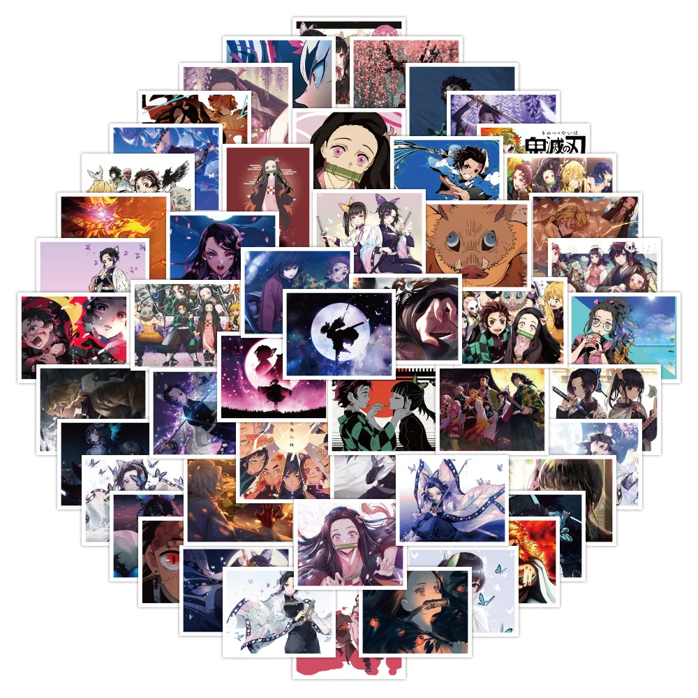 50Pcs Anime hot sale Slayer Postcard Style Cartoon PVC Decorative Stickers For Laptop Diary Wall Waterproof Label