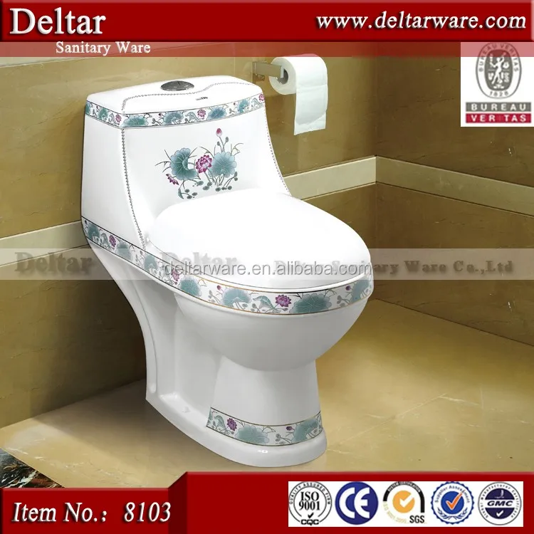 flower painted toilet wc, europe artist water closet, washdown one piece elegant toilet