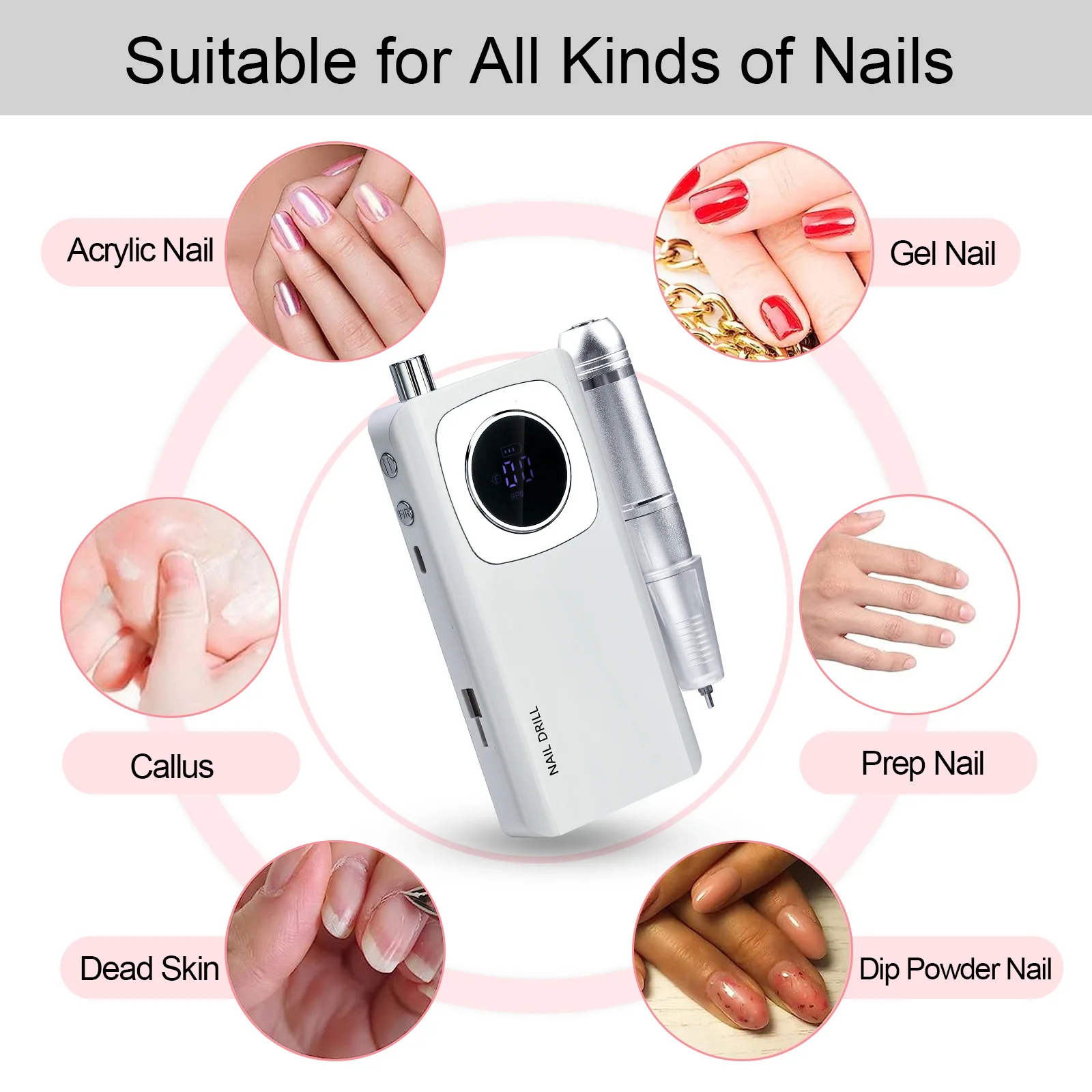 New Professional V4Rechargeable Electric Nail Drill 45000 RPM Power Storage Portable Electric Nail Polisher