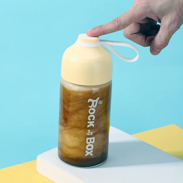 Transparent 380ml High quality BPA free tea/coffee  bottle shaker protein with rope