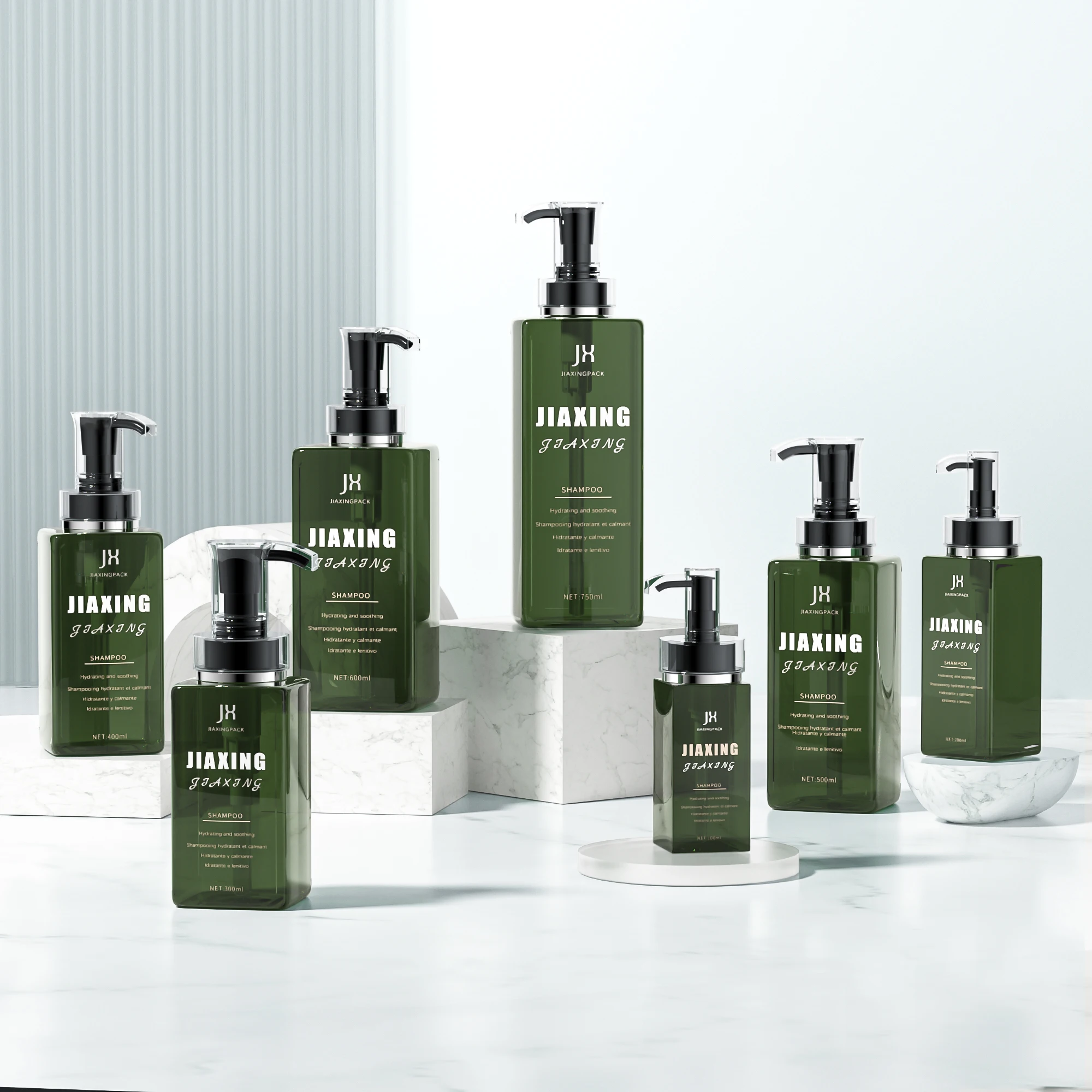 Eco friendly custom square plastic packaging pet plastic press pump gel hair shampoo hand body wash lotion bottle