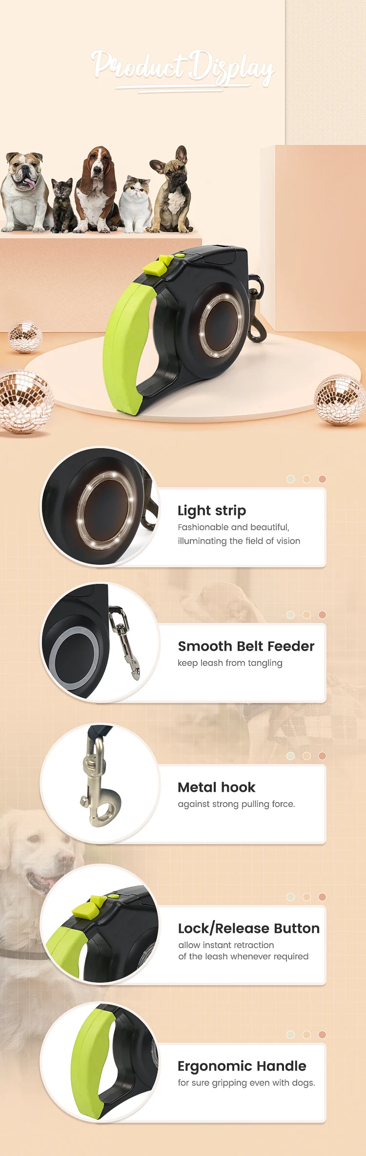 Retractable Dog Leash with LED Light dog leash with flashlight retractable dog leash