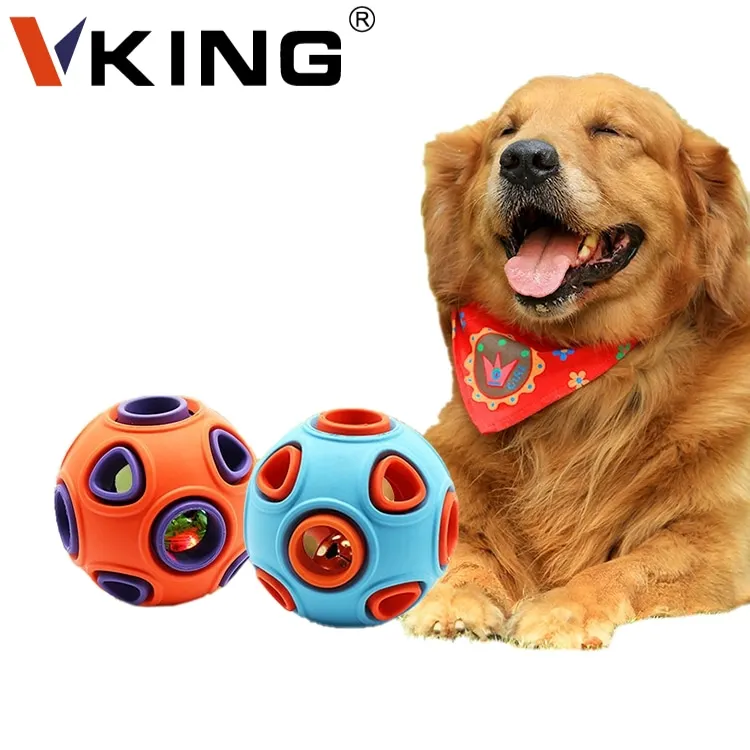 Vking Pet Durable Bells Led Light Double Layer Rubber Dog Training Inteactive Squeaky Chew  Dog Toys Ball
