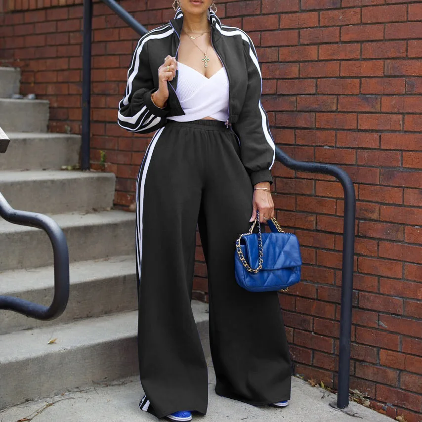 X16749C 2024 autumn new fashion zipper long-sleeved top + slim casual sports suit women