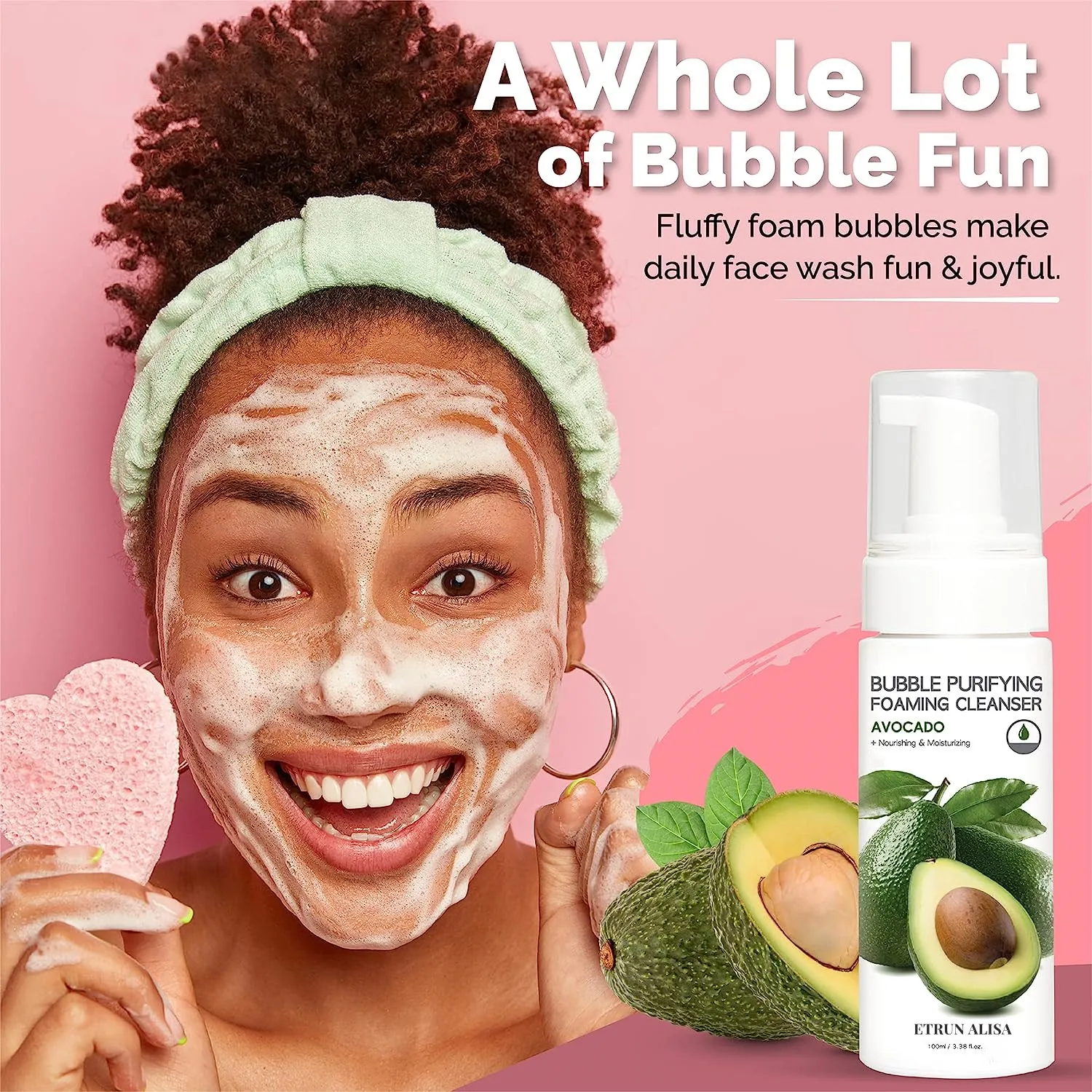 Natural Vegan Avocado Acne Bubble Face Wash Hydrating Gengle Low pH Cleanser for Sensitive Skin