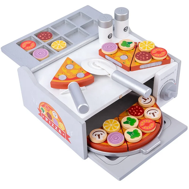 High Simulation Pizza Cutting Game Play House, Role-playing Kitchen Toys Children's Wooden Customized Logo Wood Unisex Multi