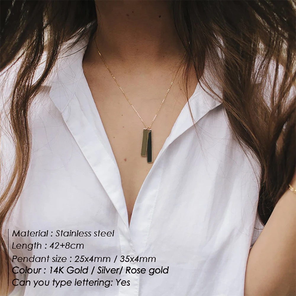 High quality  316L Stainless Steel 14k rectangular blank vertical bar pendant necklace Jewelry women