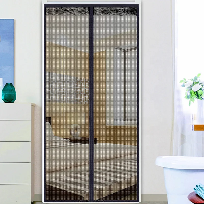 Custom Curtain Magnetic Mesh Self Sealing Screen Door Hanging Reinforced Polyester Mosquito Insect Fly Magnet Screen Door