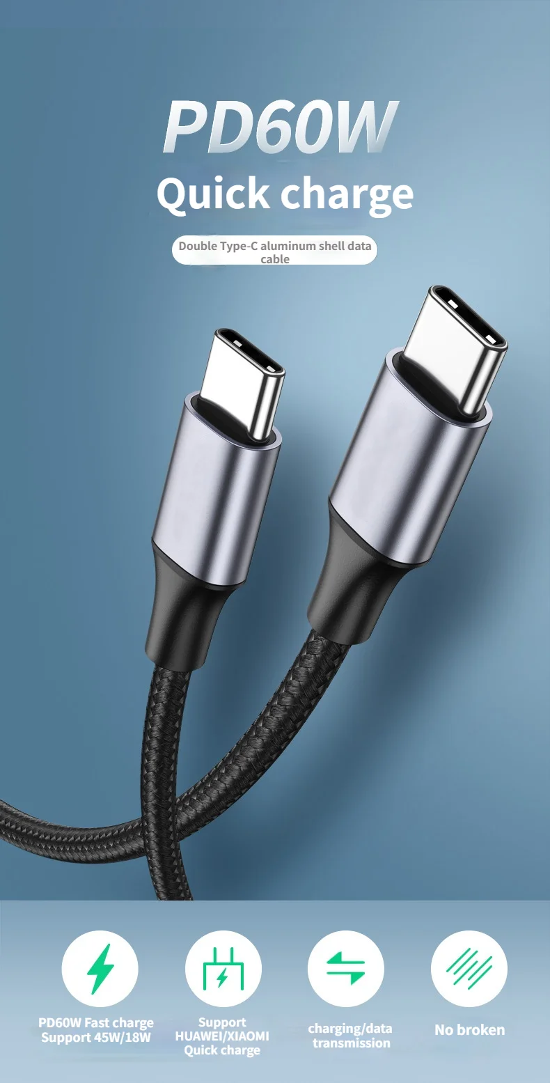 PUJIMAX Durable 60W Fast Type-C To Type-C Charging Cable USB C Nylon Cord For Xiaomi Samsung Huawei Mobile Phone Cables