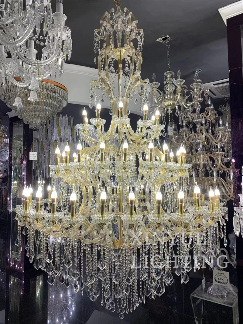 Modern Candle Chandelier Lighting Golden Finish cognac Crystal Decor Indoor Maria Theresa Crystal Chandelier Wedding  Party