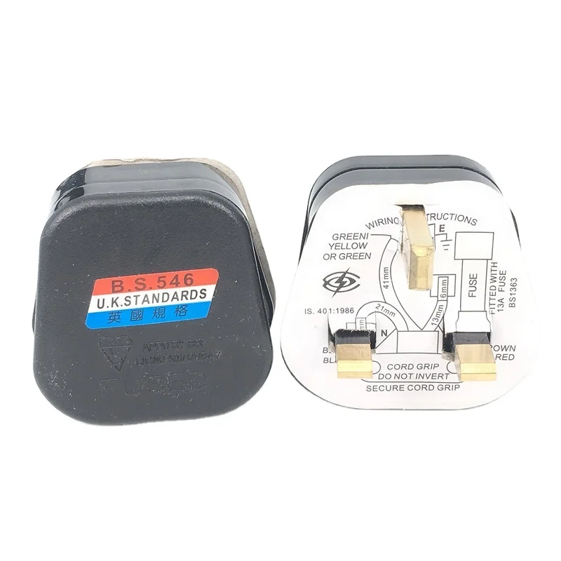 wholesale BS UK type G wiring electrical plug 3 pins with 13A fused black power industrial plug top