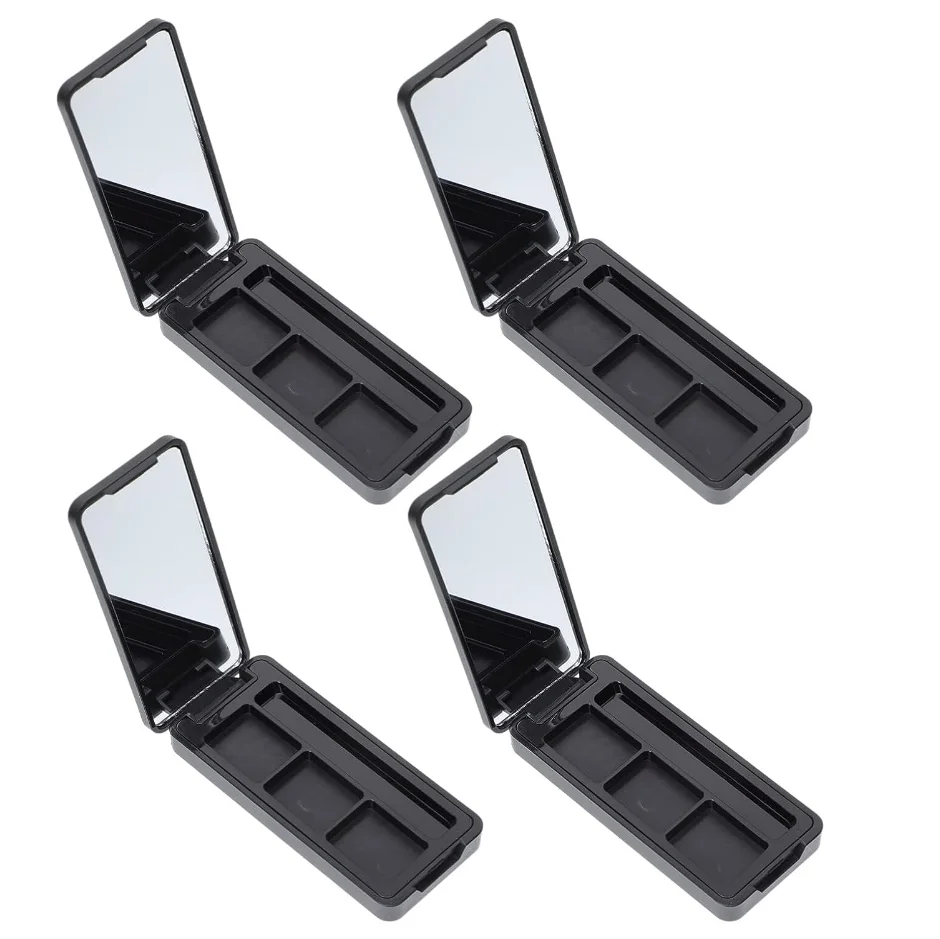 Hot Sale Makeup Brush Holder Makeup Pallet Empty Eyeshadow Box 3 Grids Eyeshadow Pan with Mirror