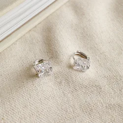 Custom S925 Sterling Silver Simple Geometric Square Zircon Earrings
