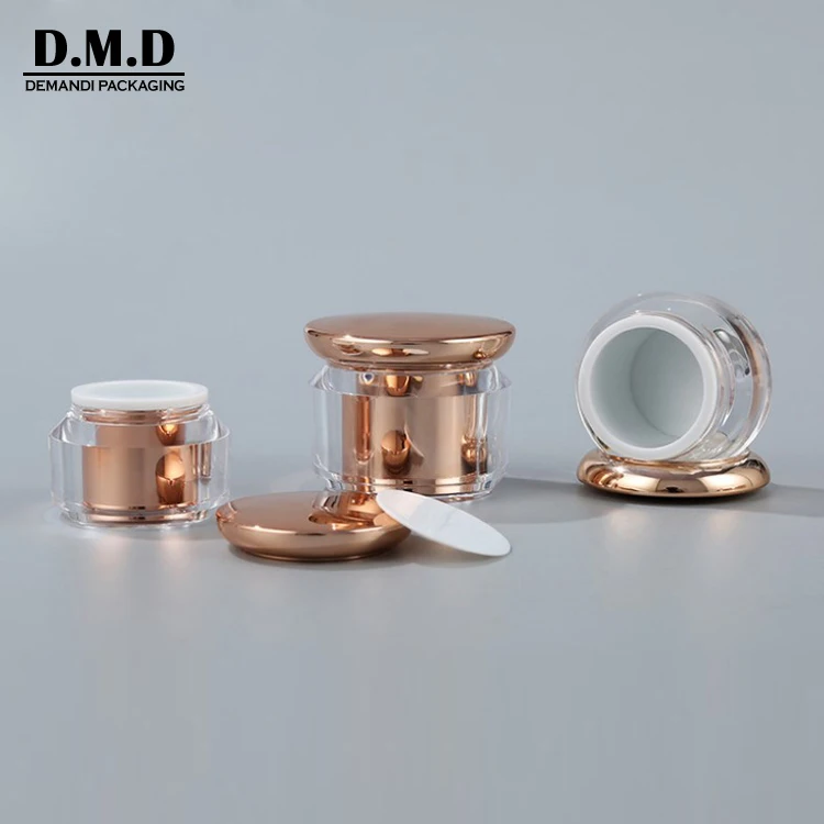 Empty round acrylic bottle cream container 15g 20 ml 30grams 1 oz 50 grams 50ml 80 120ml luxury rose gold cosmetic jar