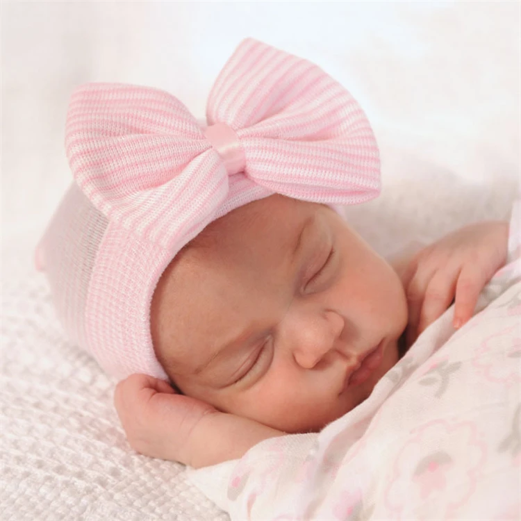 Candy Color Newborn Baby Boy Girl Bonnet Beanie Hats Bow Knitted Winter Baby Hat