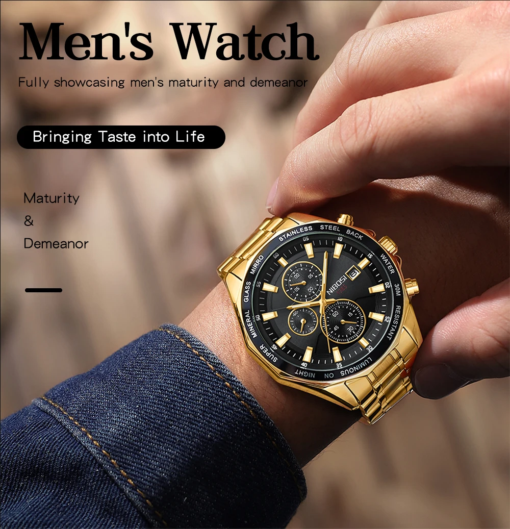 NIBOSI 2599 branded personalised man quartz watch cool Steel Strap water resistant chronometer advertising business reloj watch