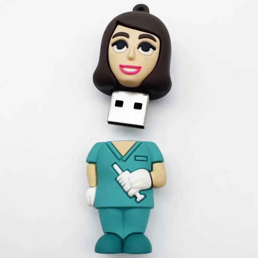 Hospital doctor-shaped USB flash drive memory stick with Custom PVC USB 8gb 16gb 32gb 64gb nurseusb pen drive doctor hot selling