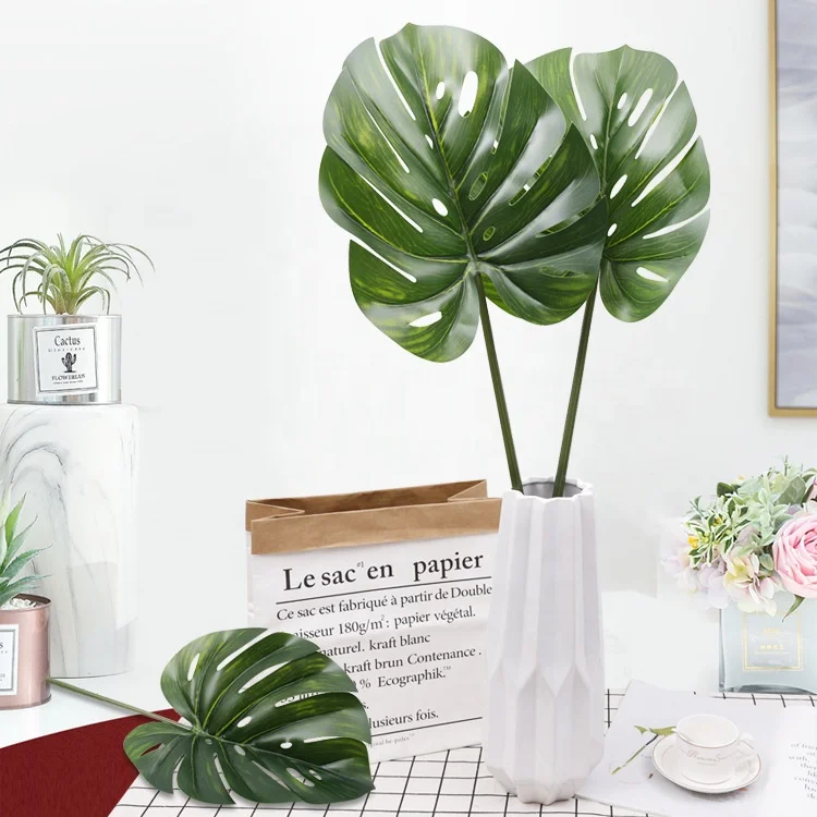 QiHao реальный на ощупь Aglaonema модема монстеллы банановый лист Гавайский искусственный веер Пальма тропическая центелла азиатские