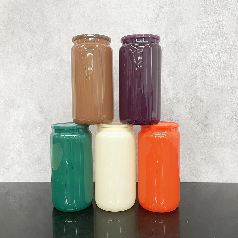 USA Warehouse 16oz Sublimation Blank Beer Shape Glass Can 16 oz Colorful Soda Cup Mug for Autumn Winter  Christmas Halloween