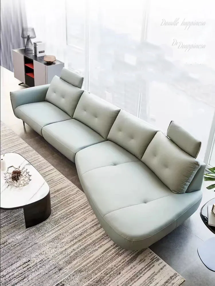 Italian minimalist leather sofa light luxury living room corner shaped head on the sofa