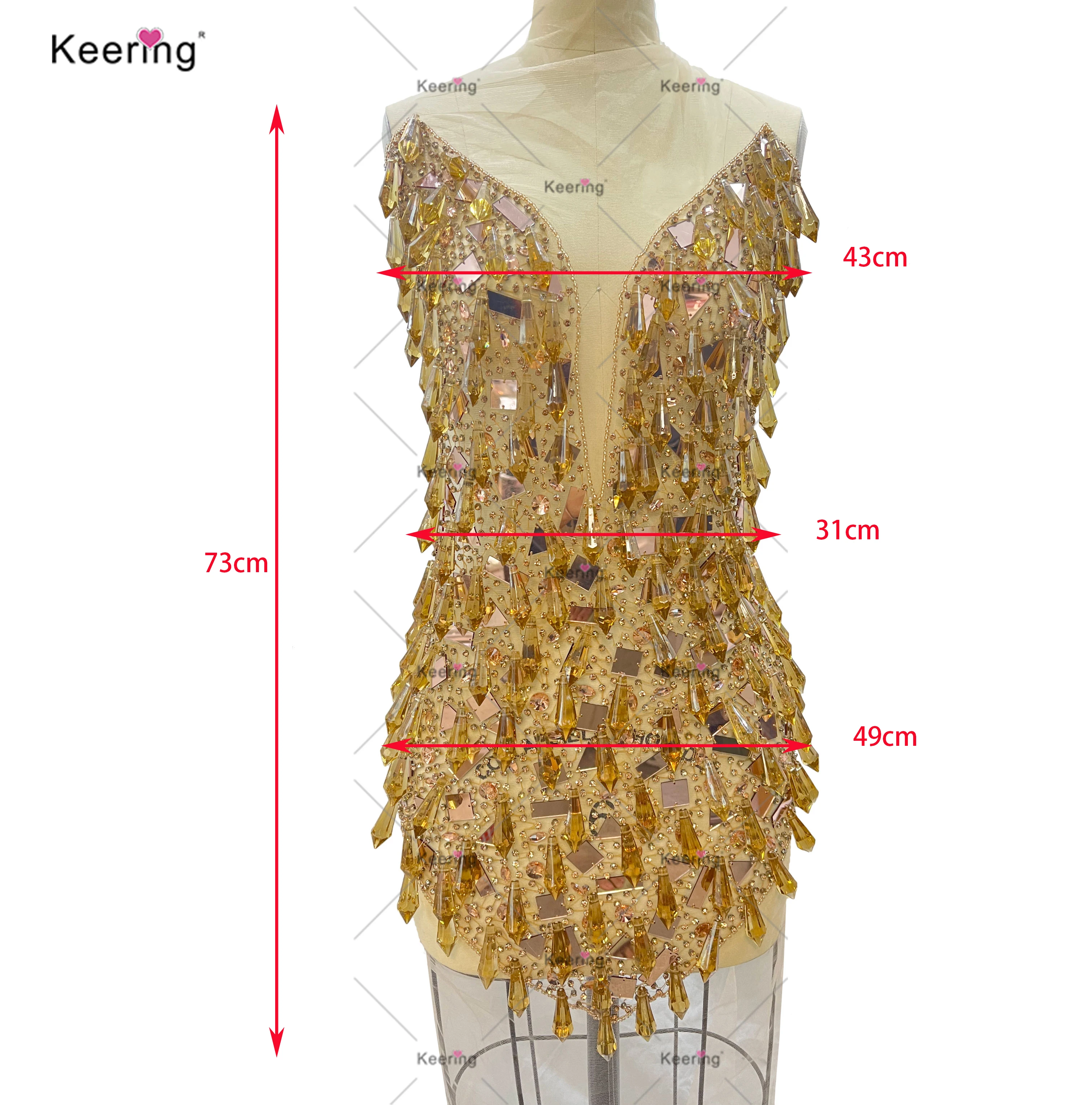 WDP-578 Keering New Arrivals Luxury Pointed Drop Glass Mirror Beads Big Rhinestone Appliques Bodice For Latin Dance Clothes