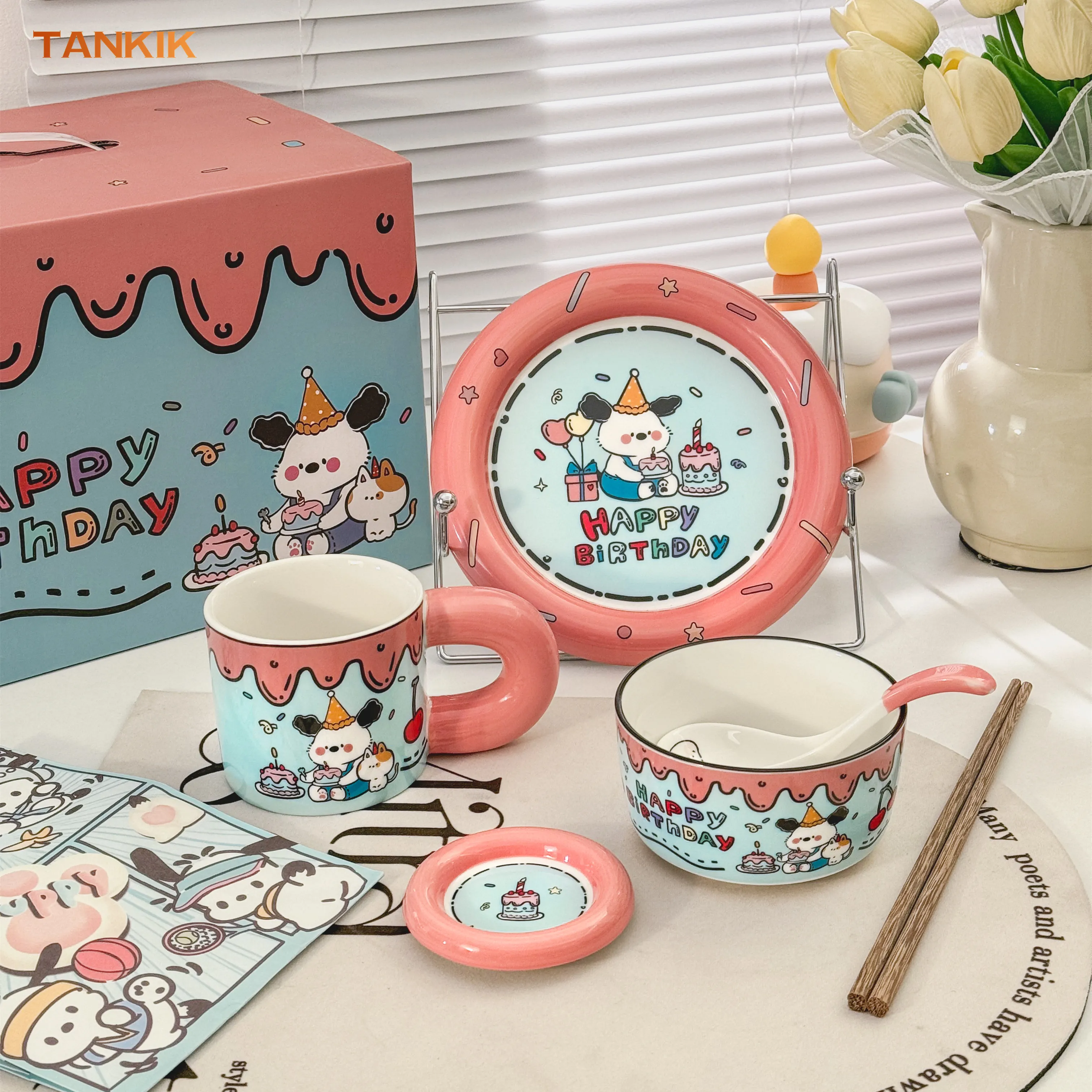 Wholesale Birthday Party Gift Friend Family Ceramic Gift Plate Bowl Mug Birthday Gift Porcelain Dinnerware Ceramics