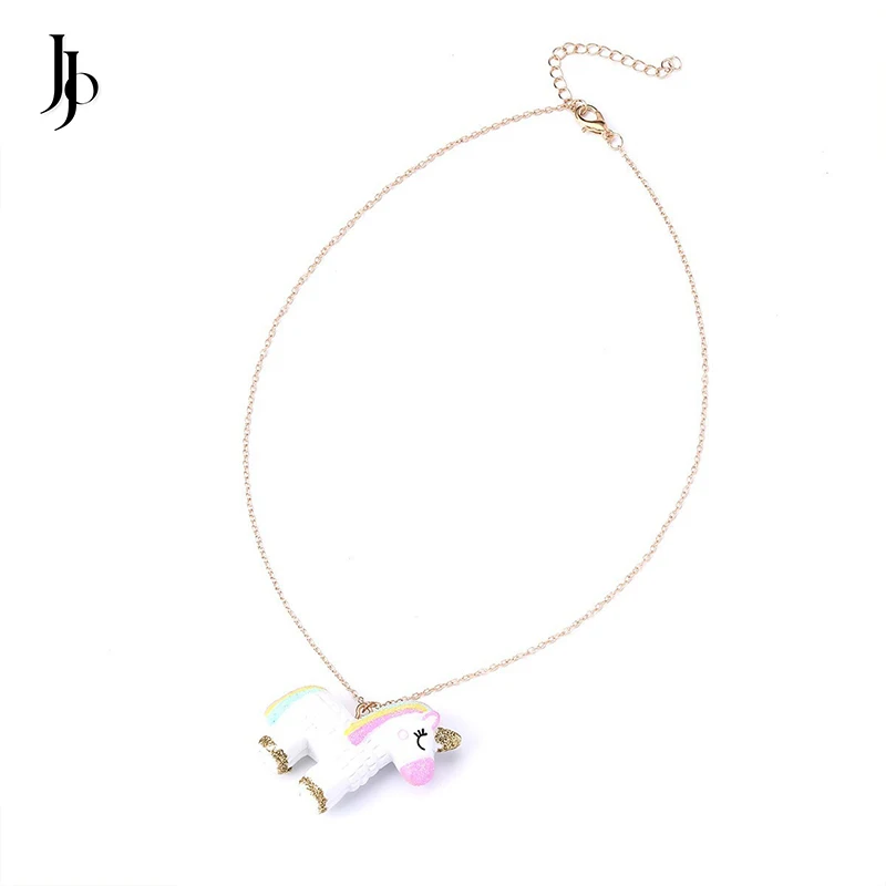 JOJO Fashion Cute Cartoon Rainbow Resin Unicorn Girls Kids Necklace Pendant Jewelry