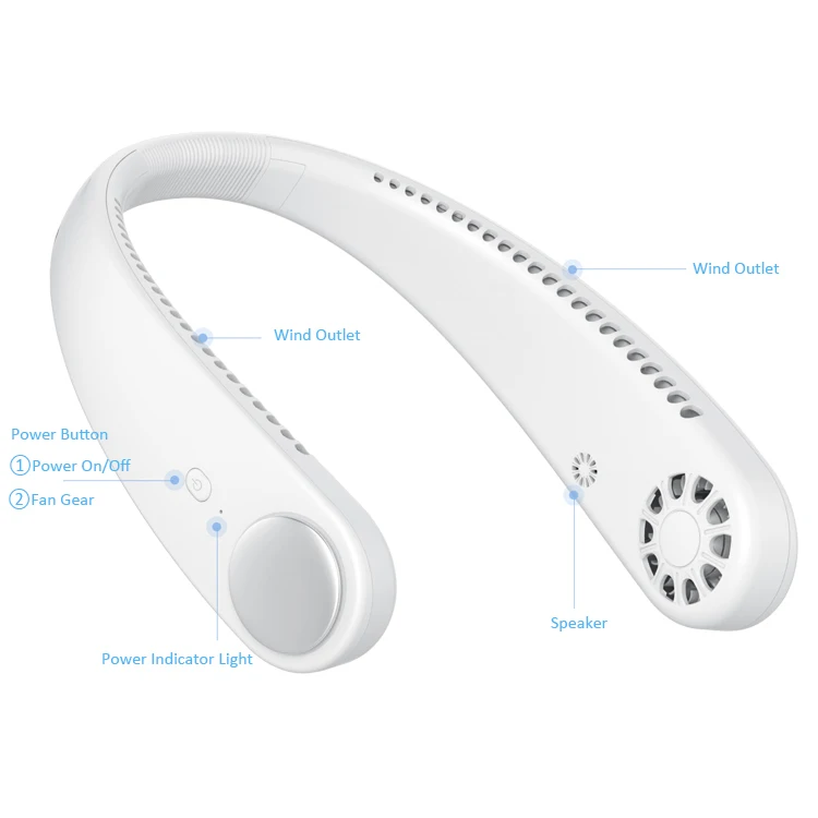 New style Mini USB Portable Electric Cooling Leafless With Music Function Neck Fan blue tooth outdoor sport Neck Fan Headset