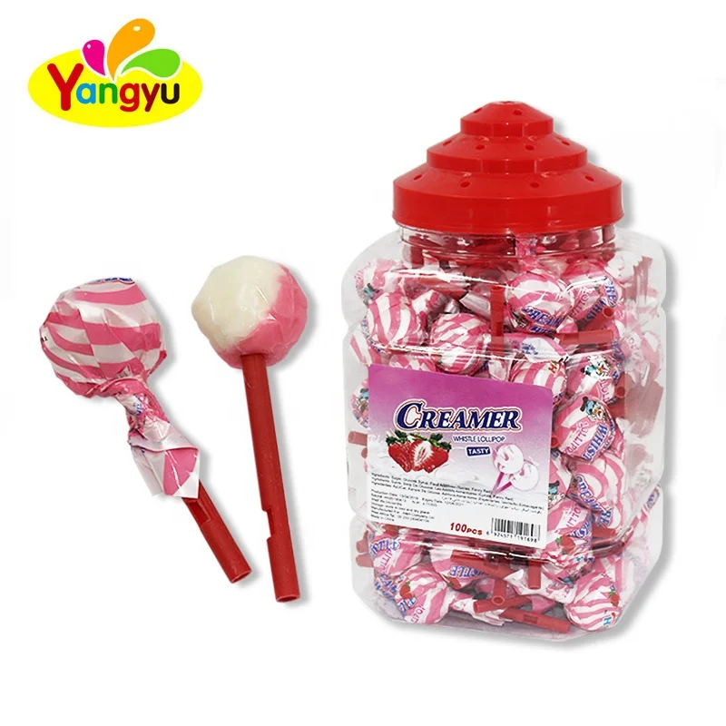 Jar Packing Fruity Creamer Whistle Lollipop For Africa Market