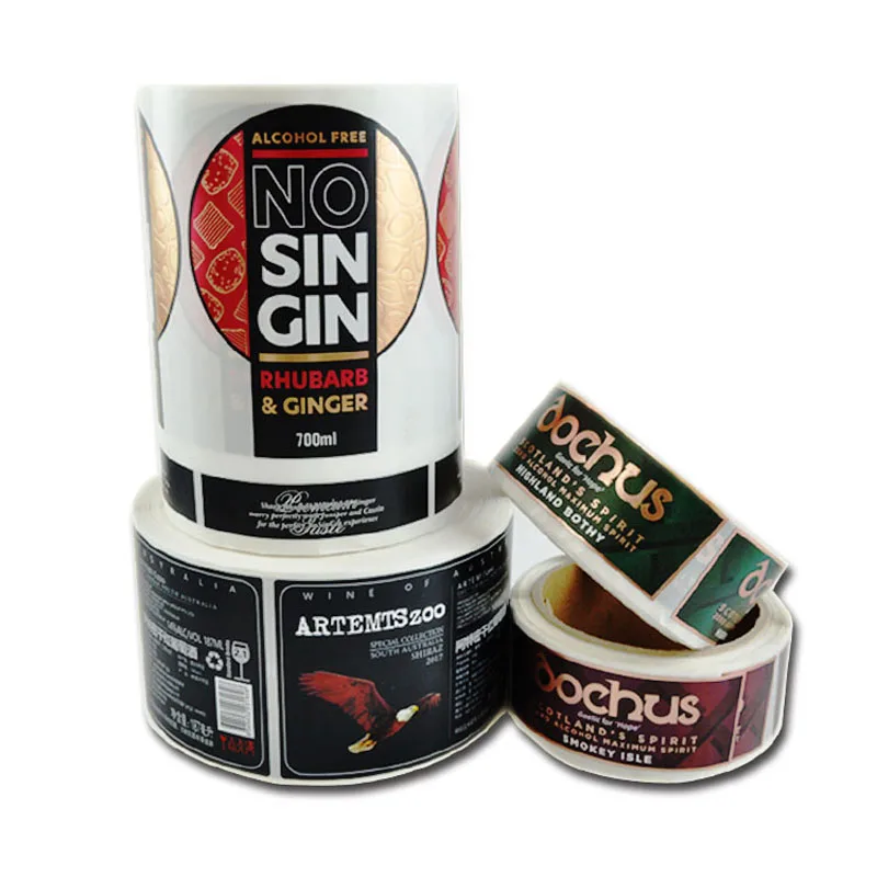 Customized Vinyl Sticker Coated Paper Gold Foil Packaging Labels For Wine Drinking Glasses Bottle