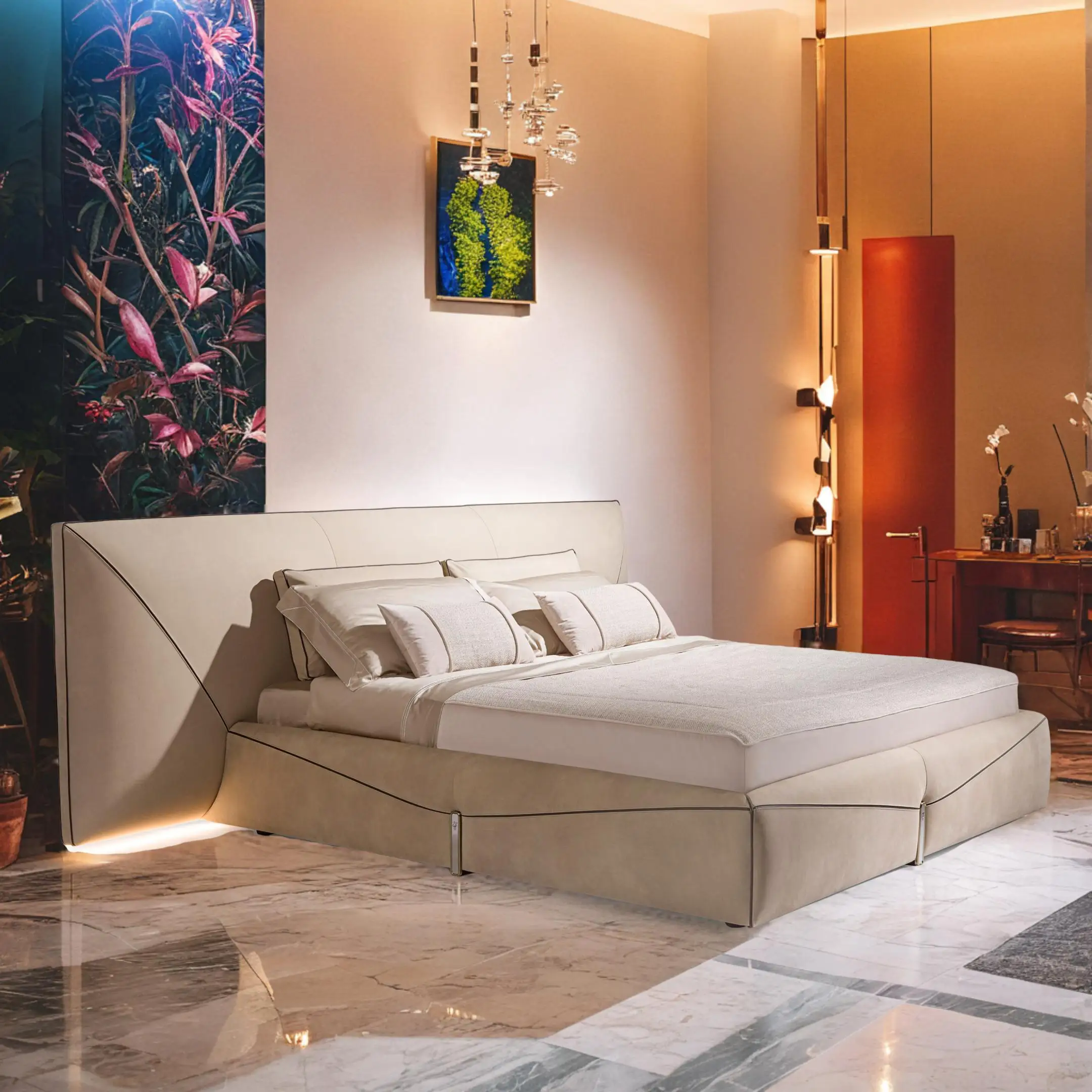 Italian design home bedroom furniture set modern nubuck fabric bed unique luxury king size beds