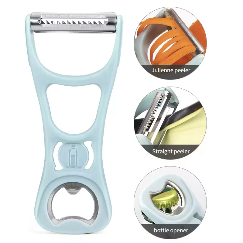 3 In 1 Multifunctional Bottle Opener Stainless Steel Dual Blade Julienne Vegetable Peeler