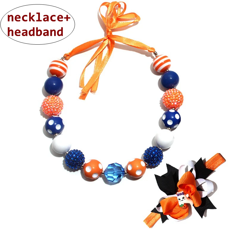 Halloween Kids necklace + headband Set Baby Girl bubble beads Necklace 2pcs Set